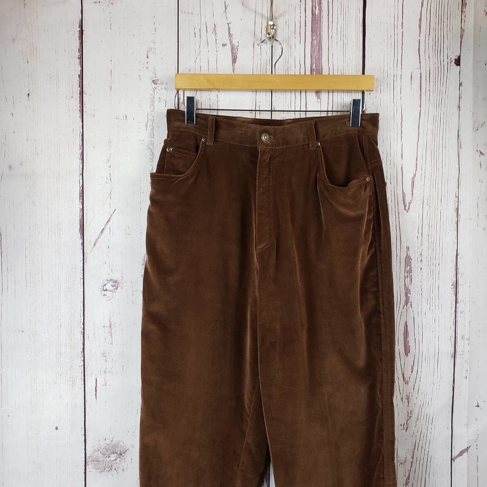 Nipon Studio Vintage Velour Pants Womens Size 12 Straight Leg Cotton Brown